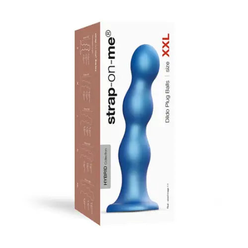 Strap-On-Me Hybrid Collection Silicone Dildo Plug Balls Metallic Blue XXL