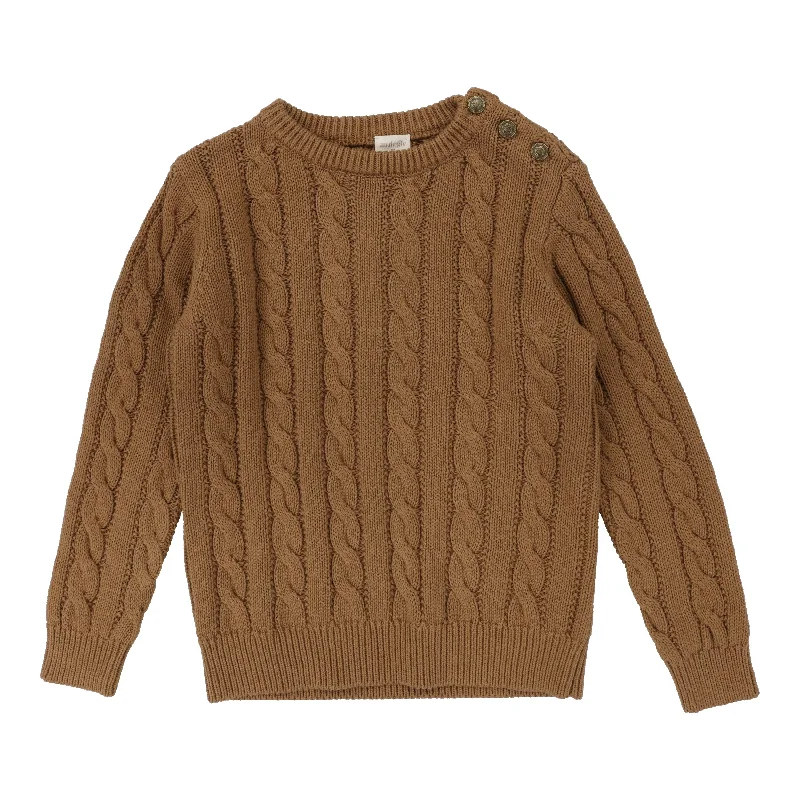 Analogie Cable Crewneck Long Sleeve Sweater - Camel