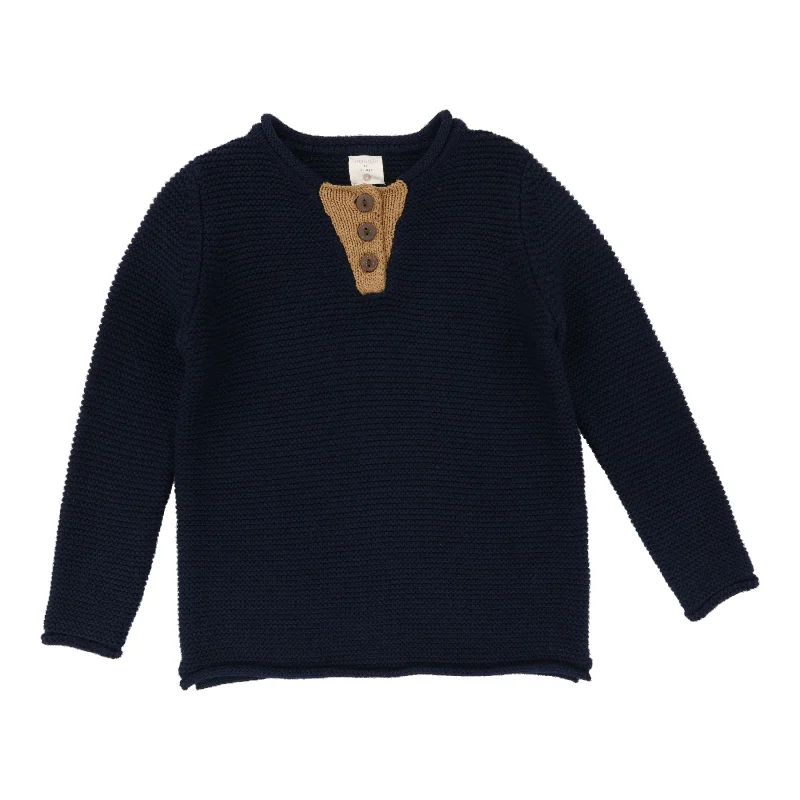 Analogie Contrast Placket Long Sleeve Sweater - Navy/Camel