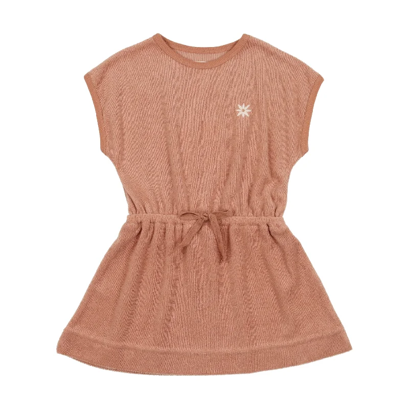 Analogie Terry Dress Short Sleeve - Apricot with Flower