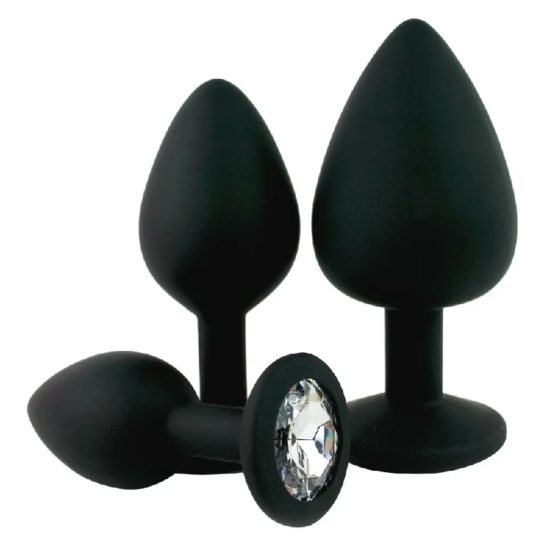 Black Silicone Jeweled Anal Plug - Available In 3 Sizes!