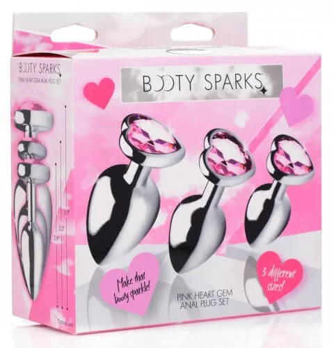 XR Brands Booty Sparks: Pink Heart Gem Anal Plug Trio Set