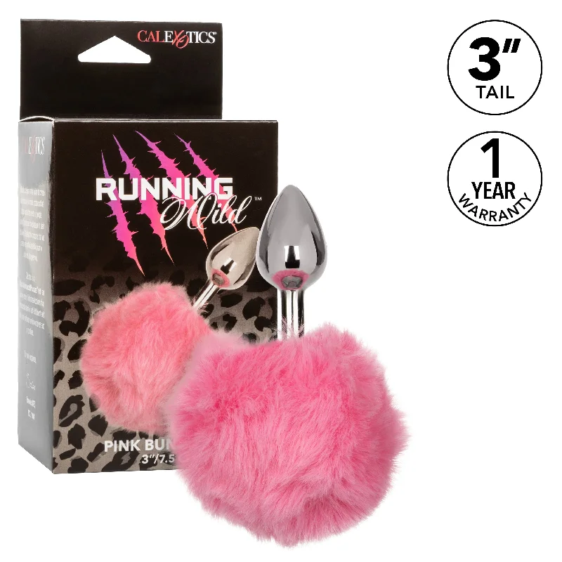 California Exotics - Running Wild White Bunny Tail Metal Anal Plug