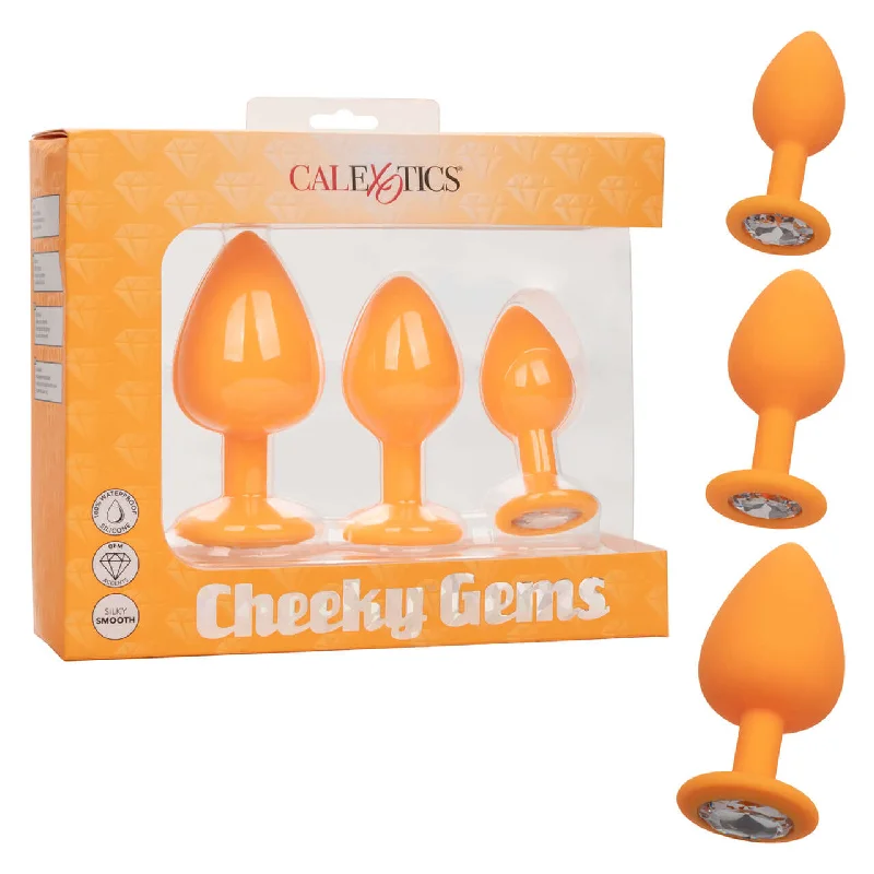 Cheeky Gems 3-Piece Orange Anal Plug Set - Graduated Pleasure and Sparkling Glamour