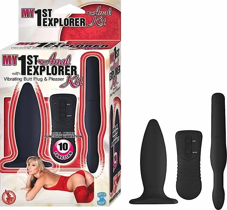 My 1st Anal Explorer Vibrating Butt Plug and Pleaser Black Kit