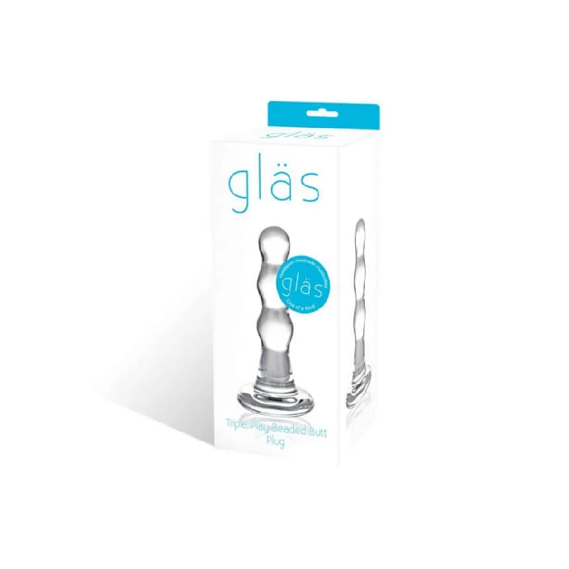 Glas Triple Play Beaded Butt Plug – Premium Tempered Glass with Wide Base