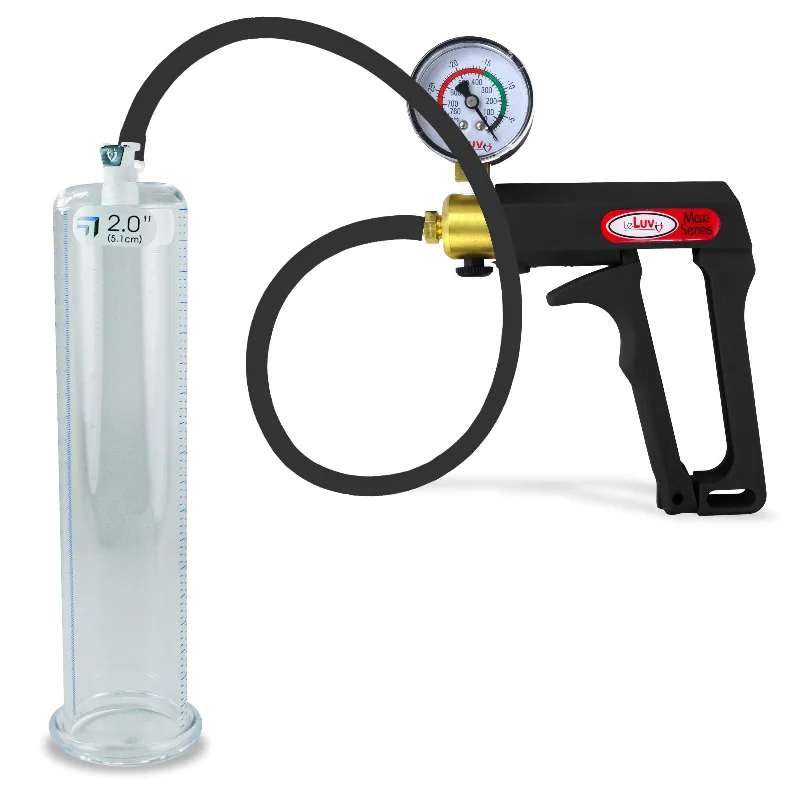 LeLuv Maxi Penis Pump | Black Handle, Silicone Hose, Gauge/Protected Gauge | Round Flange Cylinder