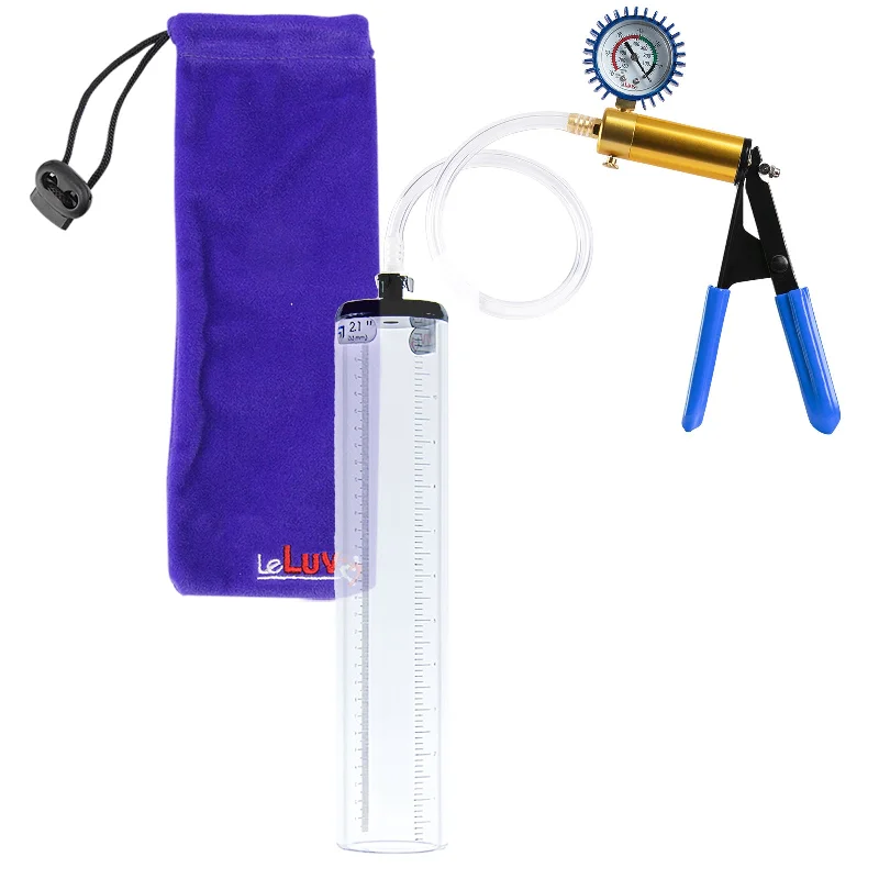 LeLuv Ultima Penis Pump - Rubber Grip, Clear Hose with Thick Walled Cylinder - Choose Length & Diameter