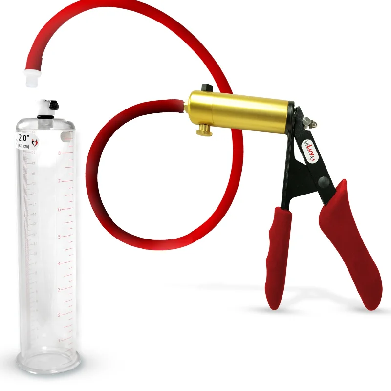 LeLuv Premium ULTIMA Penis Pump | Red Silicone Grips & Hose | Choose Cylinder Size